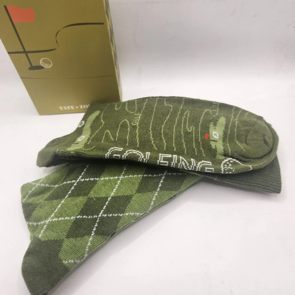 Tate + Zoey Hole In One Golf Socks Set 2 Pairs Green Argyle Course Map Men Adult